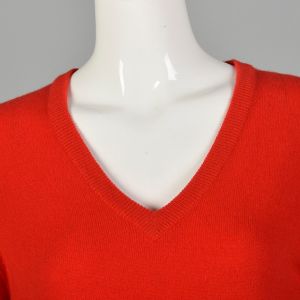 XS-Medium 1980s Sweater Bright Red Cashmere V-Neck - Fashionconservatory.com