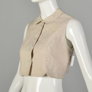 Medium 1950s Beige Linen Sleeveless Peter Pan Collar Crop Top - Fashionconservatory.com