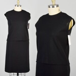 XL 1960s Black Knit Two Piece Skirt Set 