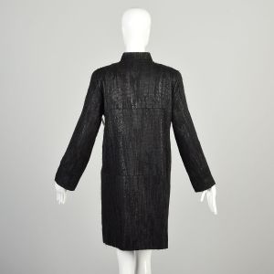 Medium 2000s Silvery Black Jacket Long Nap Texture High Collar Rectangle Button Juliana Collezione - Fashionconservatory.com