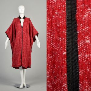 OSFM 1980s Red Poncho Pullover Cape Oversized Kaftan Blanket Slub Weave Leather Collar