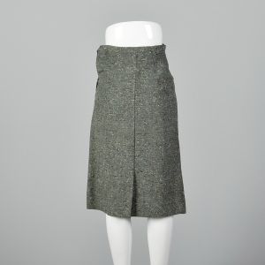 XXS 1950s Skirt Green Tweed Pencil Skirt Side Zip - Fashionconservatory.com