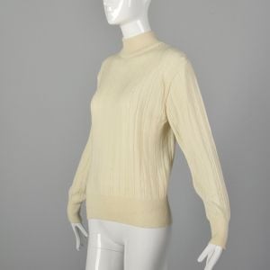 Small Cream Deadstock 1980s Sweater with Back Neck Zip Cable Knit Pullover  - Fashionconservatory.com