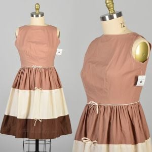 Large 1950s Taupe Brown Ombre Fit and Flare Day Dress