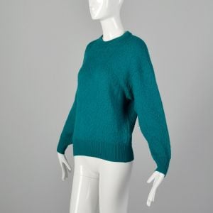 Small 1980s Teal Pullover Sweater Wool Long Sleeve Knit - Fashionconservatory.com