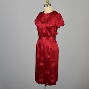 Large 1950s Red Rose Silk Dress - Fashionconservatory.com