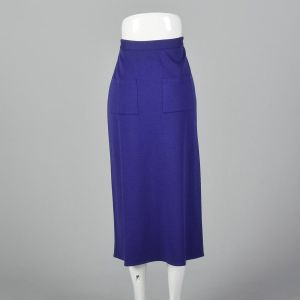 Small 1990s Sonia Rykiel Purple Knit Pleated Skirt Wool Faux Wrap Patch Pockets  - Fashionconservatory.com