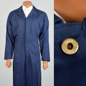 Large 1960s Deadstock Navy Blue Striped Sanforized Stone Cutter Coveralls Overalls