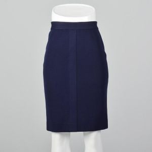 XS 1980s Chanel Navy Blue Knit Pencil Skirt Classic Wear to Work Separates 