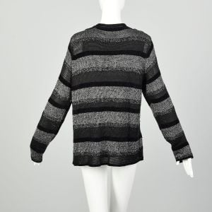 Medium 2000s Set Sleeveless Shirt Cardigan Black Silver Metallic Knit - Fashionconservatory.com