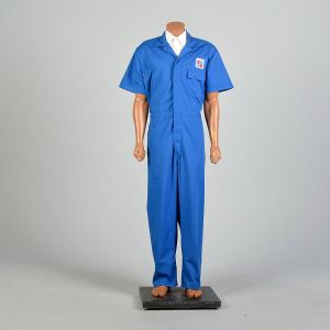 XL 1980s Bright Blue Coveralls Cheker Gas Co Mechanic Short Sleeve Workwear Jumpsuit DEADSTOCK - Fashionconservatory.com