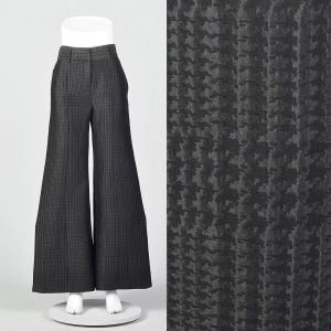 XS 1990s Giorgio Armani Wide Leg Pants Black on Black Houndstooth Low Rise 