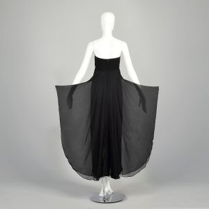 Large 2000s Black Dress Strapless Tube Chiffon Bustle Train Formal Evening Column Dress  - Fashionconservatory.com