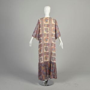 OSFM 1970s Kaftan Dress Half Sleeve Paisley Square Chintz Bohemian Loose Casual Hippie MuuMuu  - Fashionconservatory.com