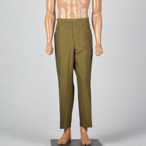 XL 1960s Mens Green Pinstriped Pants Flat Front Tapered Leg Pockets Blue Stripe - Fashionconservatory.com