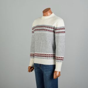 Large 1970s Winter Ski Sweater Long Sleeve Cozy Holiday Knit Sweater Top - Fashionconservatory.com