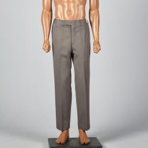 Medium 1960s Mens Brown Adjustable Pants Flat Front Elastic Waist Tapered Leg Zip Front Pockets - Fashionconservatory.com