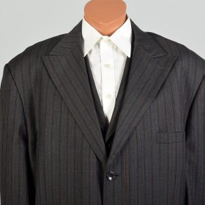 XXXL+ | 1990s Loriano 3-Button Suit Jacket w/Matching Vest Fancy Belted Back Peak Lapel - Fashionconservatory.com