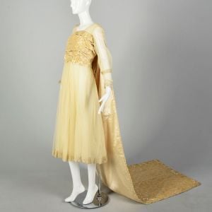 Small 1910s Wedding Dress Mesh Gown Tapestry Train Lace Bridal Gown - Fashionconservatory.com