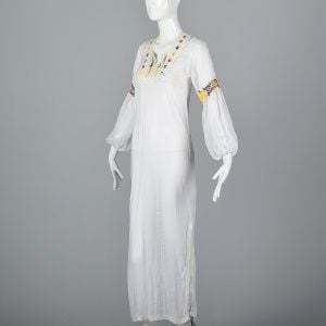 XS White Maxi Dress Long Sleeve Sheer Tunic with Rainbow Embroidery  Bohemian Wedding Dress - Fashionconservatory.com