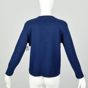 Medium 1970s Sweater Blue Soft Acrylic Knit V-Neck - Fashionconservatory.com