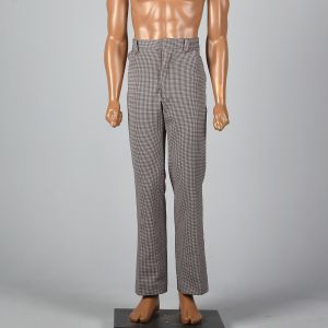 Medium 1970s Mens Houndstooth Pants Flat Front Zip Fly Slanted Pockets Flared Hem 70s Vintage Pants - Fashionconservatory.com