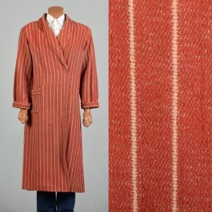 Large 1940s Striped Beacon Blanket Robe Burnt Orange Beige Wrap Belt Robe