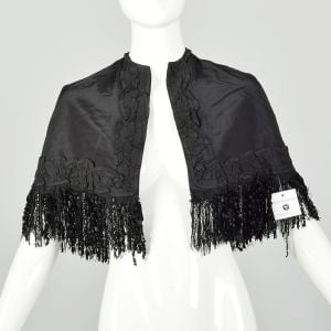 XXS 1800s Capelet Victorian Silk Black Fringe As Is