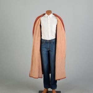Large 1940s Striped Beacon Blanket Robe Burnt Orange Beige Wrap Belt Robe - Fashionconservatory.com