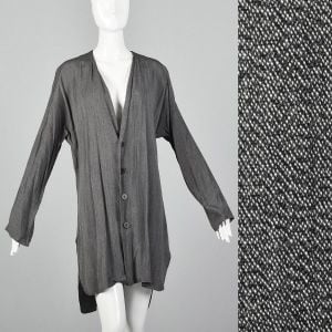 Medium 1990s Tunic Cardigan Long Sleeve Gray Slits Button Front Minimalist Top