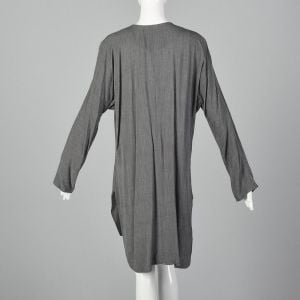 Medium 1990s Tunic Cardigan Long Sleeve Gray Slits Button Front Minimalist Top - Fashionconservatory.com