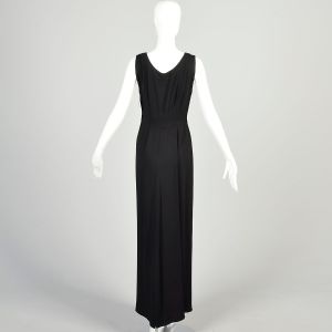 XS 1940s Black Dress Sleeveless Hip Swag Rayon Crepe Old Hollywood Elegant Art Deco Formal Evening  - Fashionconservatory.com