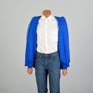 M-L 1990s Bright Royal Blue Hoodie Mens Zip Front Jacket Fleece Long Sleeve Sweatshirt Deadstock  - Fashionconservatory.com