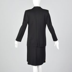 Medium 1980s Sonia Rykiel Black Wool Skirt Suit Long Sleeve Knit Blazer Jacket - Fashionconservatory.com