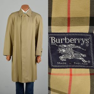 Medium 1990s Burberrys' Trench Coat Tan Cotton Novacheck Lining Mid-Length Overcoat 