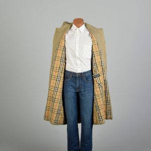 Medium 1990s Burberrys' Trench Coat Tan Cotton Novacheck Lining Mid-Length Overcoat  - Fashionconservatory.com