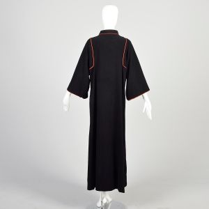 L-XL-XXL 1980s Black Robe Red Trim Frogs Fuzzy Velour Fleece Long Sleeve Housecoat Loungewear  - Fashionconservatory.com