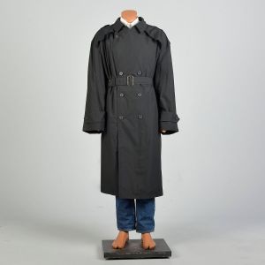 XXL 2000s Christian Dior Trench Coat Black Double Breasted Belted Wool Zip Liner All Season Jacket - Fashionconservatory.com