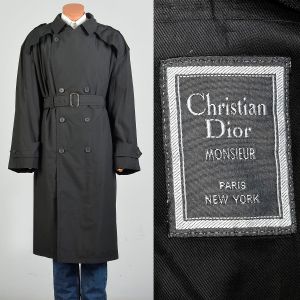 XXL 2000s Christian Dior Trench Coat Black Double Breasted Belted Wool Zip Liner All Season Jacket