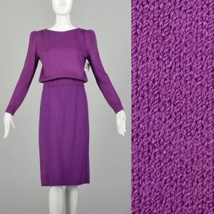 Large 1970s Set Purple Skirt Knit Shirt