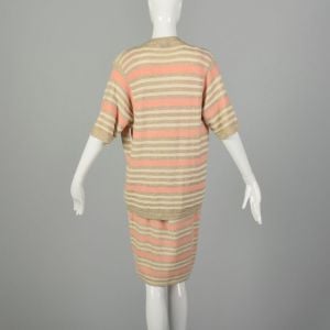 Medium 1980s St. John Set Knit Skirt Peach Cardigan 3pc Ensemble - Fashionconservatory.com