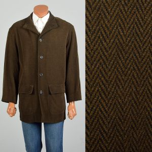 XL 2000s Brown Herringbone Jacket Ermenegilda Zegna Made in Italy Earth Tone Suit 