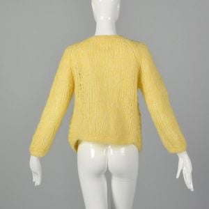 Large 1960s Yellow Cardigan Hand Knit In Italy Puff Stitch Sweater - Fashionconservatory.com