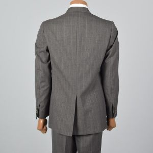Medium 1960s 38R Brown Stripe Suit Convertible Pocket Single Vent Jacket Flat Front Straight Pants - Fashionconservatory.com