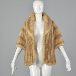 1960s Buff Mink Stole Front Pockets Fur Stole Mink Outerwear Glamorous Evening Wear Pin Up