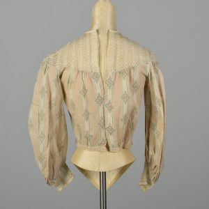 XS 1900s Victorian Blouse Lightweight Cotton Long Sleeve Lace - Fashionconservatory.com