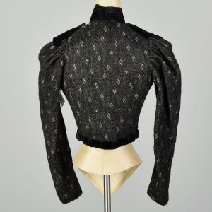 XS 1880s Wool Bodice Victorian Black Silk Long Sleeve - Fashionconservatory.com