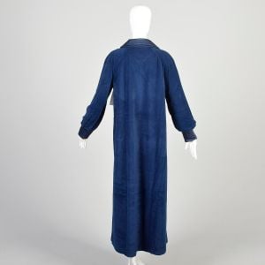 L-XL-XXL 1970s Navy Blue Robe Cozy Soft Fleece Velour Long Sleeve Zip Front Vanity Fair Housecoat - Fashionconservatory.com