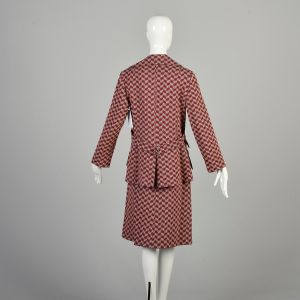 Large 1970s Skirt Suit Set Large Lapel Blazer Pencil Skirt Red Navy Tan Herringbone 2 Piece  - Fashionconservatory.com