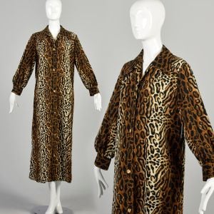 L-XL-XXL 1970s Leopard Robe Soft Fuzzy Velour Fleece Cozy Loungewear Bath Robe Housecoat